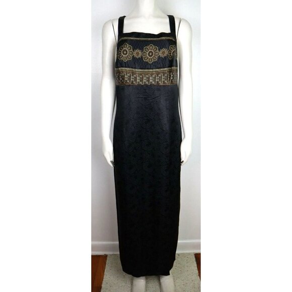 VTG 90s CDC CAREN DESIREE COMPANY - WOMEN'S BLACK SATIN MAXI DRESS - SIZE 10 - Picture 1 of 7